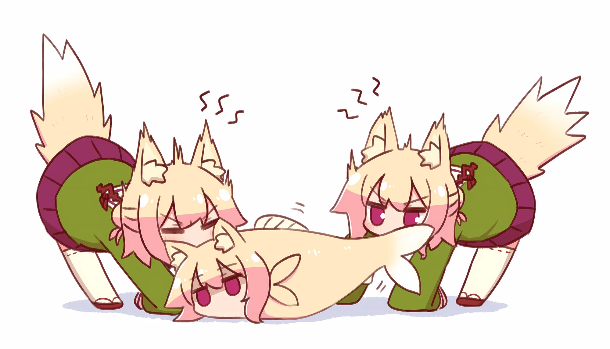 Two schiggys fight over food