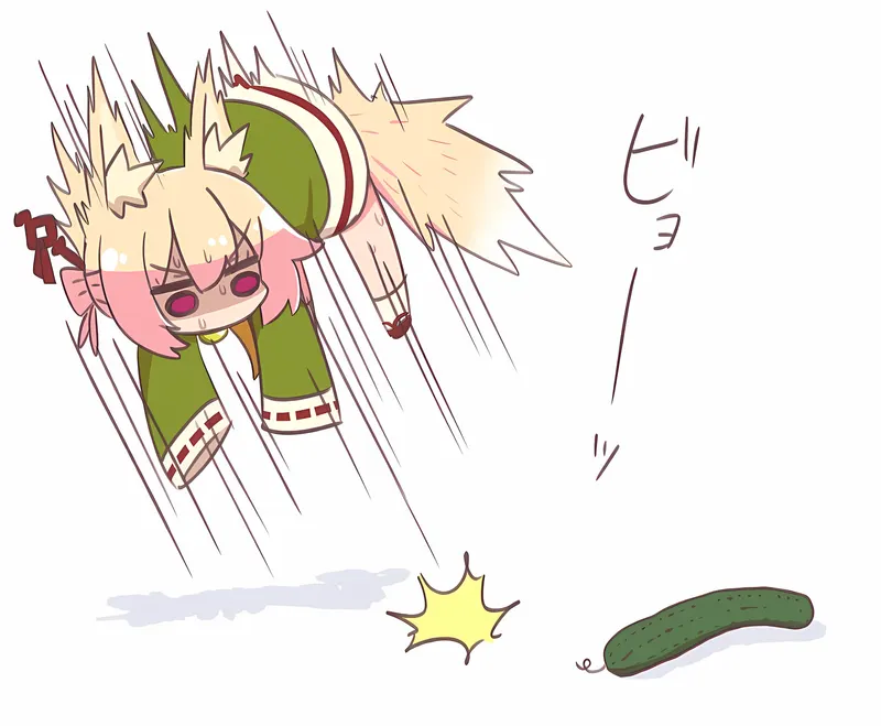 Shiggy is afraid of a cucumber